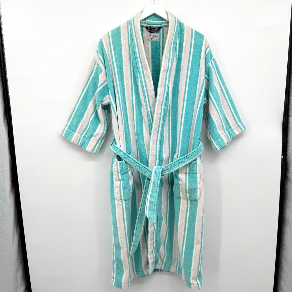 Vintage Terry Cloth Mens Robe One Size Pockets Belted Smoking Jacket Old Money